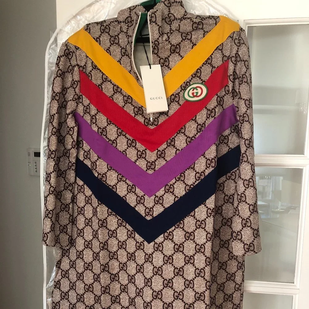 Gucci GG Supreme Jersey Dress with Chevron Stripes NEW W TAGS - Picture 1 of 2